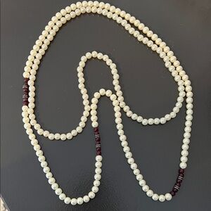Elegant Pearl and Burgundy Beaded Necklace Pair